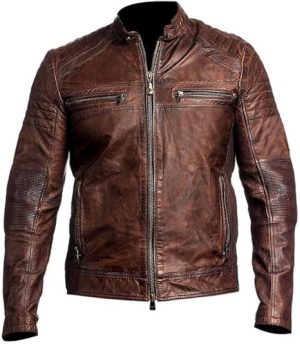Men's Leather Jacket - Motorcycle Brown Leather Jacket