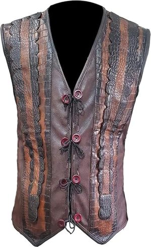 Mens Crocodile Brown Leather Vest | Crocodile Leather Vest