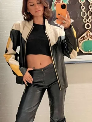 Zendaya Multi Color Biker Leather Jacket
