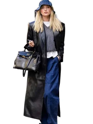 Elsa Hosk Street Style Black Leather Coat