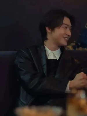 Min Ho XO Kitty S02 Black Leather Blazer